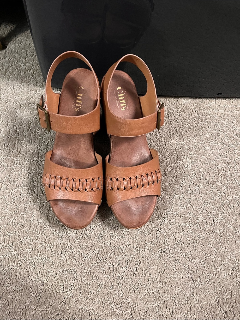 Cliffs by WHITE MOUNTAIN Cognac Braided Leather Slingback Sandals